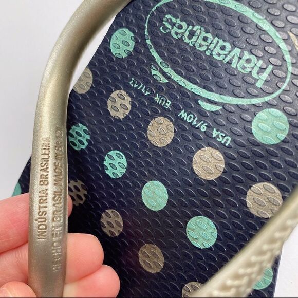 Havaianas Flip Flops Navy Blue Silver Polkadot Women’s 9 - Picture 4 of 8